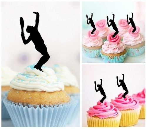 TA0191 Tennis Serve Kuchenaufsätze Hochzeit Geburtsta Acryl Cupcake Kuchen Topper für Kuchen Party Dekor 10 Stück