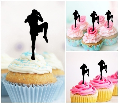 TA0204 Muay Thai Kickboxing Kuchenaufsätze Hochzeit Geburtsta Acryl Cupcake Kuchen Topper für Kuchen Party Dekor 10 Stück