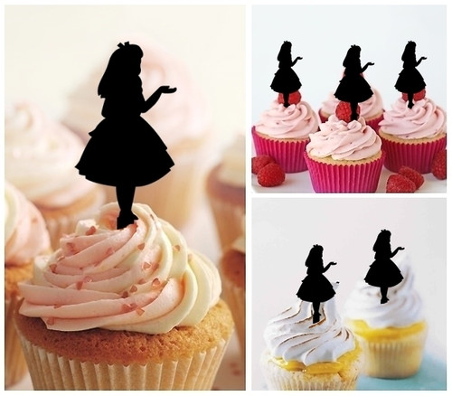TA0240 Alice's Adventures in Wonderland Kuchenaufsätze Hochzeit Geburtsta Acryl Cupcake Kuchen Topper für Kuchen Party Dekor 10 Stück