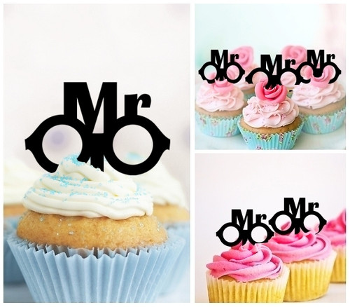 TA0241 Mr Wedding Kuchenaufsätze Hochzeit Geburtsta Acryl Cupcake Kuchen Topper für Kuchen Party Dekor 10 Stück