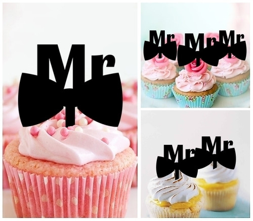 TA0243 Mr Wedding Tuxedo Kuchenaufsätze Hochzeit Geburtsta Acryl Cupcake Kuchen Topper für Kuchen Party Dekor 10 Stück