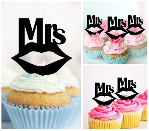 TA0245 Mrs Wedding Kiss Lip Kuchenaufsätze Hochzeit Geburtsta Acryl Cupcake Kuchen Topper für Kuchen Party Dekor 10 Stück
