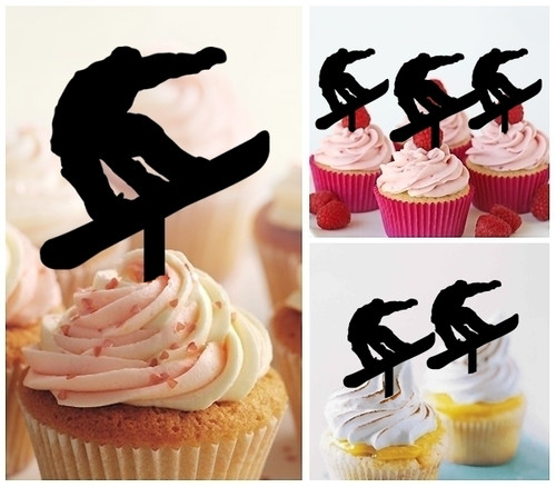 TA0286 Snowboard Snowboarding Jumps Kuchenaufsätze Hochzeit Geburtsta Acryl Cupcake Kuchen Topper für Kuchen Party Dekor 10 Stück