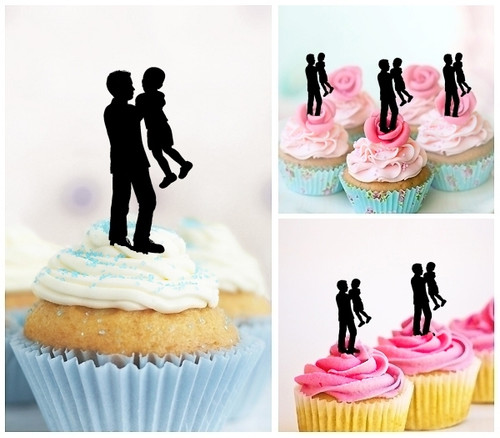 TA0334 Daddy and Son Kuchenaufsätze Hochzeit Geburtsta Acryl Cupcake Kuchen Topper für Kuchen Party Dekor 10 Stück