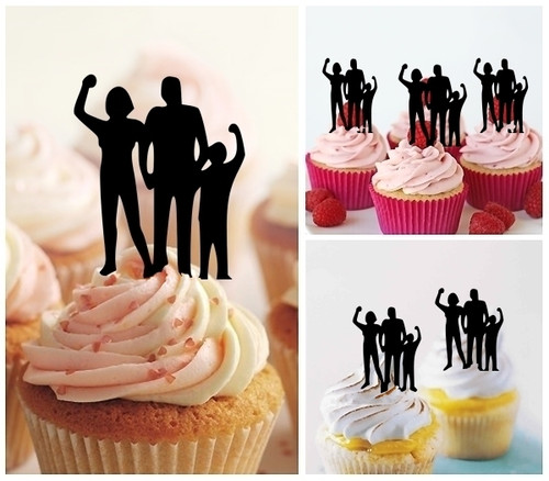TA0342 Family Dad Mom and Kid Cheer Up Kuchenaufsätze Hochzeit Geburtsta Acryl Cupcake Kuchen Topper für Kuchen Party Dekor 10 Stück