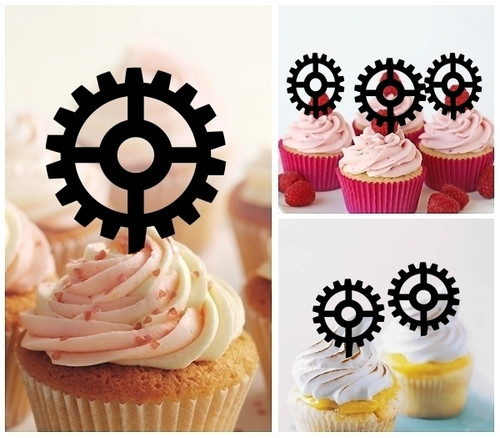 TA0372 Gear Wheel Machine Part Kuchenaufsätze Hochzeit Geburtsta Acryl Cupcake Kuchen Topper für Kuchen Party Dekor 10 Stück