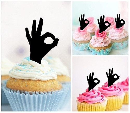 TA0381 I am Okay Hand Symbol Kuchenaufsätze Hochzeit Geburtsta Acryl Cupcake Kuchen Topper für Kuchen Party Dekor 10 Stück