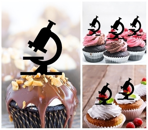 TA0387 Microscope Science Investigate Small Objects Kuchenaufsätze Hochzeit Geburtsta Acryl Cupcake Kuchen Topper für Kuchen Party Dekor 10 Stück