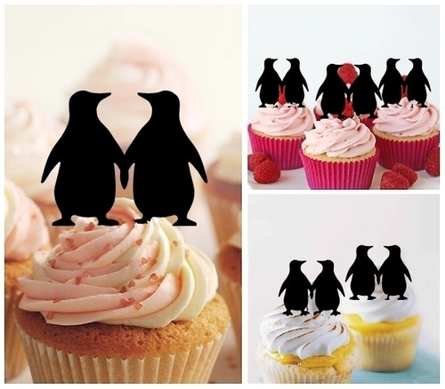 TA0402 Valentines Couple Penguin Kuchenaufsätze Hochzeit Geburtsta Acryl Cupcake Kuchen Topper für Kuchen Party Dekor 10 Stück