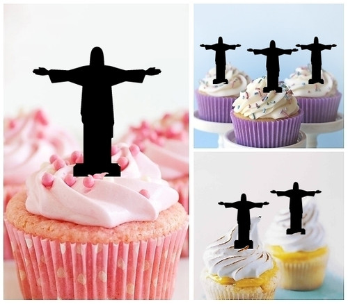 TA0429 Christ the Redeemer Rio de Janeiro Kuchenaufsätze Hochzeit Geburtsta Acryl Cupcake Kuchen Topper für Kuchen Party Dekor 10 Stück