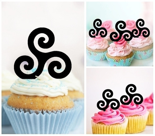 TA0435 Triskell Triskele Symbol Kuchenaufsätze Hochzeit Geburtsta Acryl Cupcake Kuchen Topper für Kuchen Party Dekor 10 Stück