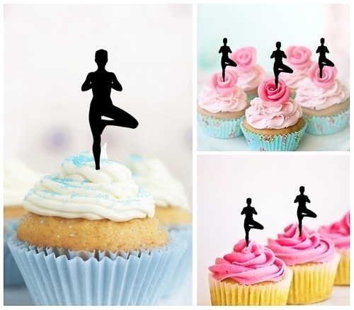 TA0441 Yoga Mind Body Connection Kuchenaufsätze Hochzeit Geburtsta Acryl Cupcake Kuchen Topper für Kuchen Party Dekor 10 Stück