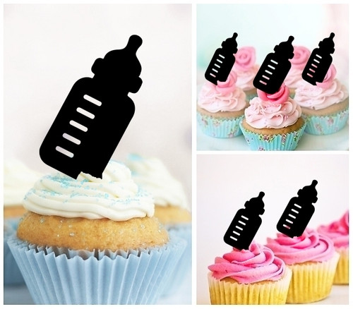 TA0444 Baby Bottle Baby Shower Kuchenaufsätze Hochzeit Geburtsta Acryl Cupcake Kuchen Topper für Kuchen Party Dekor 10 Stück