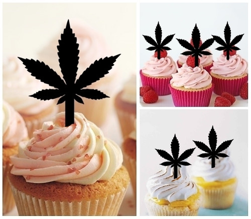 TA0480 Marijuana Rasta Leaf Kuchenaufsätze Hochzeit Geburtsta Acryl Cupcake Kuchen Topper für Kuchen Party Dekor 10 Stück