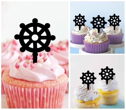 TA0529 Buddhism Symbol Wheel Dharma Kuchenaufsätze Hochzeit Geburtsta Acryl Cupcake Kuchen Topper für Kuchen Party Dekor 10 Stück