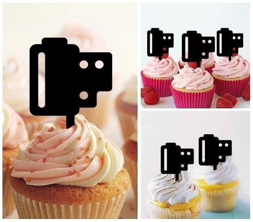 TA0530 Camera Film Kuchenaufsätze Hochzeit Geburtsta Acryl Cupcake Kuchen Topper für Kuchen Party Dekor 10 Stück