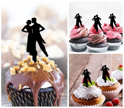 TA0547 Couple Partner Dance Kuchenaufsätze Hochzeit Geburtsta Acryl Cupcake Kuchen Topper für Kuchen Party Dekor 10 Stück