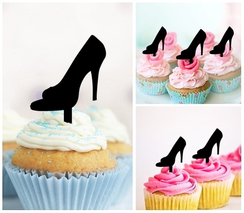 TA0594 High Heel Shoe Kuchenaufsätze Hochzeit Geburtsta Acryl Cupcake Kuchen Topper für Kuchen Party Dekor 10 Stück
