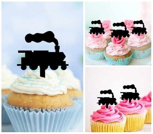 TA0648 Steam Train Kuchenaufsätze Hochzeit Geburtsta Acryl Cupcake Kuchen Topper für Kuchen Party Dekor 10 Stück
