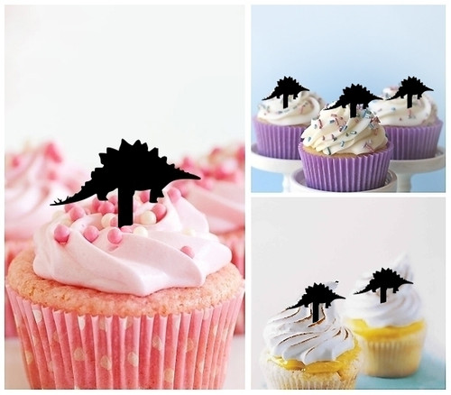 TA0649 Stegosaurus Dinosaur Jurassic Kuchenaufsätze Hochzeit Geburtsta Acryl Cupcake Kuchen Topper für Kuchen Party Dekor 10 Stück