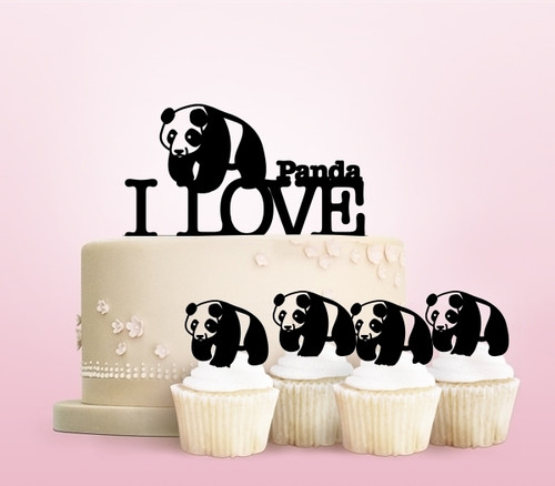TC0001 I Love Panda Kuchenaufsätze Hochzeit Geburtsta Acryl Cupcake Kuchen Topper für Kuchen Party Dekor 11 Stück