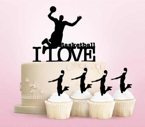 TC0003 I Love Basketball Kuchenaufsätze Hochzeit Geburtsta Acryl Cupcake Kuchen Topper für Kuchen Party Dekor 11 Stück