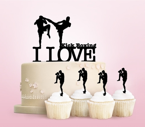 TC0024 I Love Kick Boxing Kuchenaufsätze Hochzeit Geburtsta Acryl Cupcake Kuchen Topper für Kuchen Party Dekor 11 Stück
