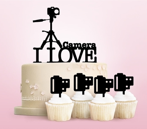 TC0145 I Love Camera Kuchenaufsätze Hochzeit Geburtsta Acryl Cupcake Kuchen Topper für Kuchen Party Dekor 11 Stück