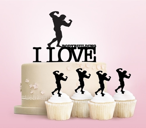 TC0204 I Love Bodybuilding Kuchenaufsätze Hochzeit Geburtsta Acryl Cupcake Kuchen Topper für Kuchen Party Dekor 11 Stück