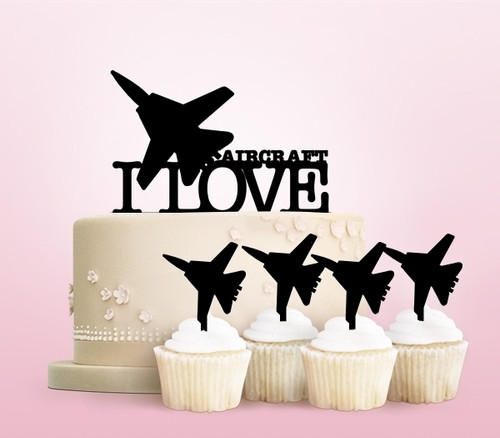 TC0210 I Love Jet Fighter Kuchenaufsätze Hochzeit Geburtsta Acryl Cupcake Kuchen Topper für Kuchen Party Dekor 11 Stück