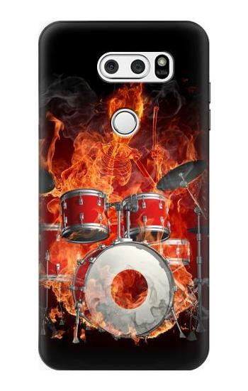 S1431 Skull Drum Fire Rock Hülle Schutzhülle Taschen für LG V30, LG V30 Plus, LG V30S ThinQ, LG V35, LG V35 ThinQ