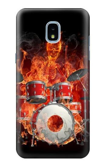 S1431 Skull Drum Fire Rock Hülle Schutzhülle Taschen für Samsung Galaxy J3 (2018), J3 Star, J3 V 3rd Gen, J3 Orbit, J3 Achieve, Express Prime 3, Amp Prime 3