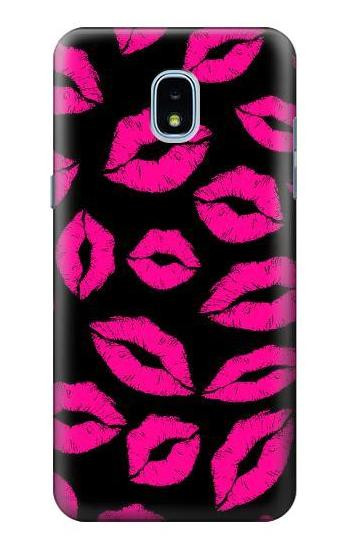 S2933 Pink Lips Kisses on Black Hülle Schutzhülle Taschen für Samsung Galaxy J3 (2018), J3 Star, J3 V 3rd Gen, J3 Orbit, J3 Achieve, Express Prime 3, Amp Prime 3