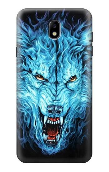 S0752 Blue Fire Grim Wolf Hülle Schutzhülle Taschen für Samsung Galaxy J7 (2018), J7 Aero, J7 Top, J7 Aura, J7 Crown, J7 Refine, J7 Eon, J7 V 2nd Gen, J7 Star
