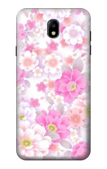 S3036 Pink Sweet Flower Flora Hülle Schutzhülle Taschen für Samsung Galaxy J7 (2018), J7 Aero, J7 Top, J7 Aura, J7 Crown, J7 Refine, J7 Eon, J7 V 2nd Gen, J7 Star