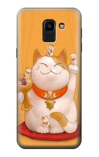 S1217 Maneki Neko Lucky Cat Hülle Schutzhülle Taschen für Samsung Galaxy J6 (2018)