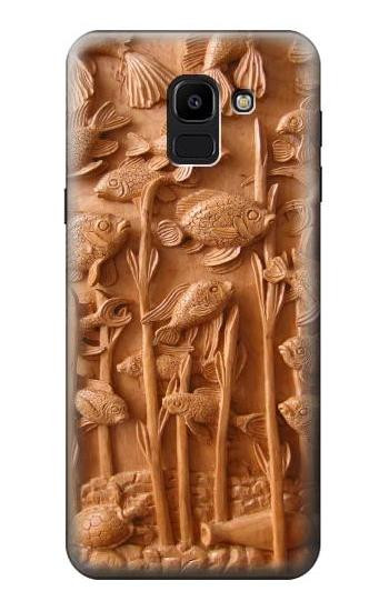 S1307 Fish Wood Carving Graphic Printed Hülle Schutzhülle Taschen für Samsung Galaxy J6 (2018)