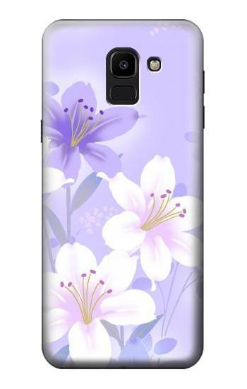 S2361 Purple White Flowers Hülle Schutzhülle Taschen für Samsung Galaxy J6 (2018)