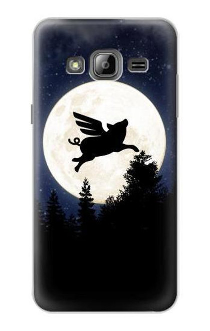 S3289 Flying Pig Full Moon Night Hülle Schutzhülle Taschen für Samsung Galaxy J3 (2016)