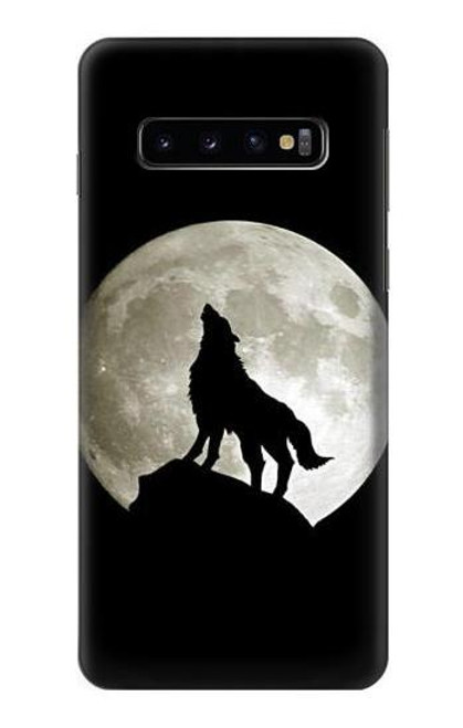 S1981 Wolf Howling at The Moon Hülle Schutzhülle Taschen für Samsung Galaxy S10