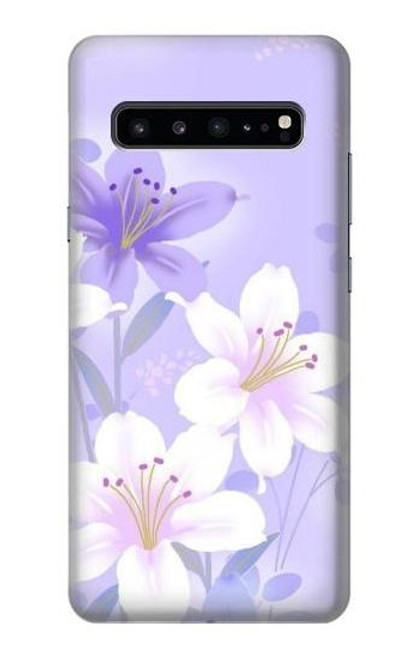 S2361 Purple White Flowers Hülle Schutzhülle Taschen für Samsung Galaxy S10 5G