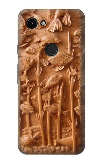 S1307 Fish Wood Carving Graphic Printed Hülle Schutzhülle Taschen für Google Pixel 3a
