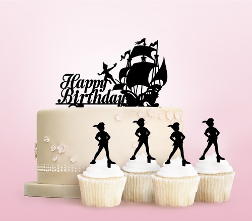 TC0223 Happy Birthday Peter Pan Ship Kuchenaufsätze Hochzeit Geburtsta Acryl Cupcake Kuchen Topper für Kuchen Party Dekor 11 Stück