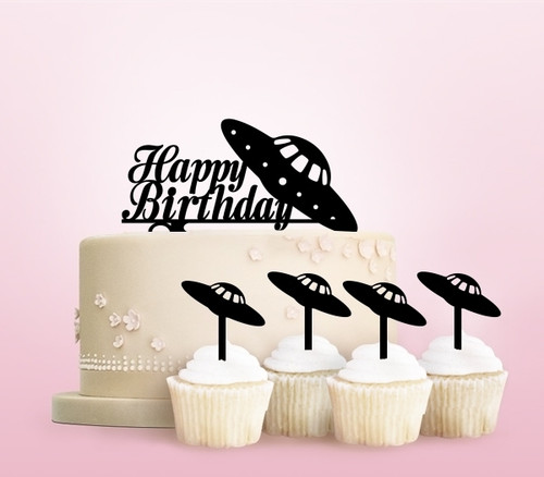 TC0225 Happy Birthday Alien UFO Kuchenaufsätze Hochzeit Geburtsta Acryl Cupcake Kuchen Topper für Kuchen Party Dekor 11 Stück