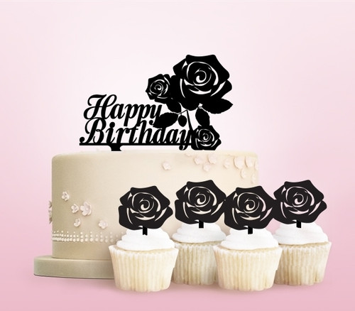 TC0226 Happy Birthday Roses Flower Kuchenaufsätze Hochzeit Geburtsta Acryl Cupcake Kuchen Topper für Kuchen Party Dekor 11 Stück