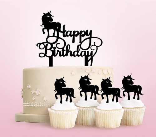 TC0228 Happy Birthday Unicorn Kuchenaufsätze Hochzeit Geburtsta Acryl Cupcake Kuchen Topper für Kuchen Party Dekor 11 Stück