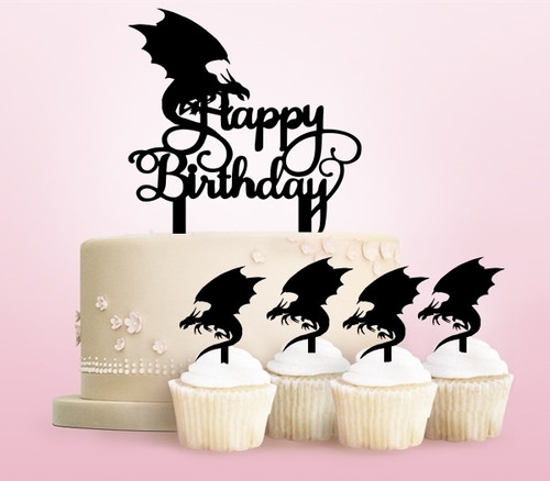 TC0229 Happy Birthday Dragon Kuchenaufsätze Hochzeit Geburtsta Acryl Cupcake Kuchen Topper für Kuchen Party Dekor 11 Stück