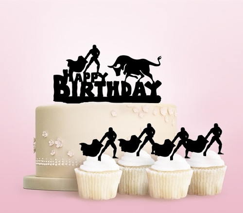 TC0242 Happy Birthday Matador Bullfighting Kuchenaufsätze Hochzeit Geburtsta Acryl Cupcake Kuchen Topper für Kuchen Party Dekor 11 Stück