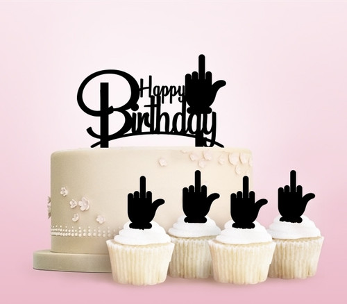 TC0243 Funny Happy Birthday Middle Finger Kuchenaufsätze Hochzeit Geburtsta Acryl Cupcake Kuchen Topper für Kuchen Party Dekor 11 Stück