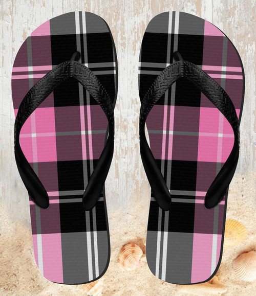 FA0456 Pink Plaid Pattern Beach Sandal Zehentrenner Unisex